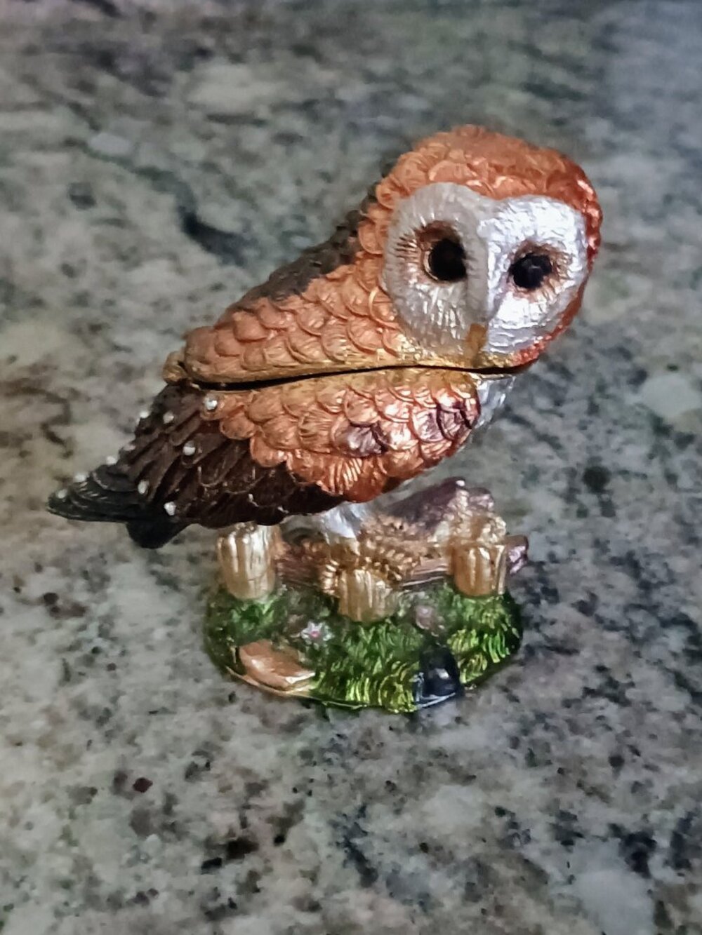 Owl Jeweled Enameled Trinket box